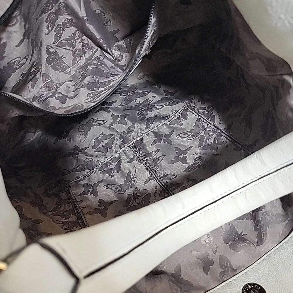 Rebecca Minkoff Hobo Bag Crossbody Off‎ White Leather Zippers Lined Flaws